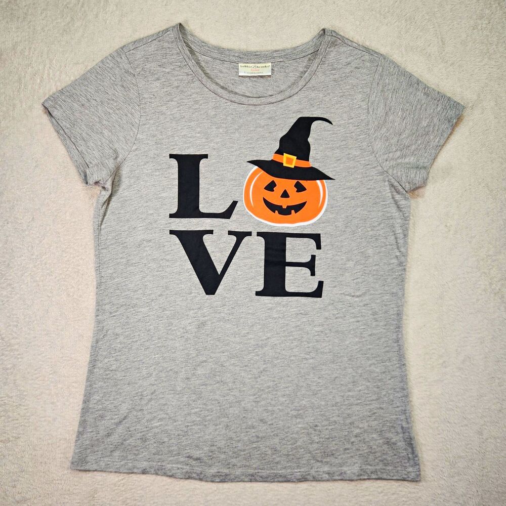 Bobbie Brooks Womens L Halloween Graphic T Shirt Love Pumpkin Witch